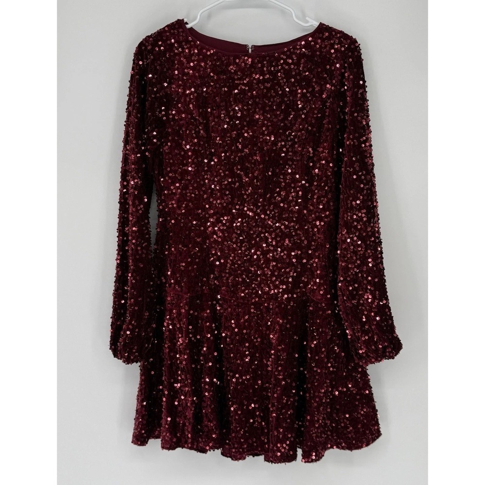 Cato Sequin Velvet Dress Small Burgundy Holiday Romantic Whimsy Elegant Cocktail